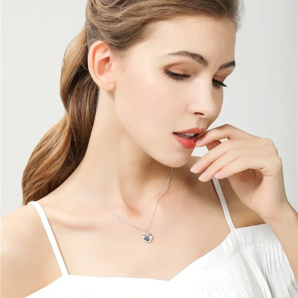 Snake 925 Sterling Silver Rope Chain Heart Love Necklace Wedding Engagement - Picture 8 of 9